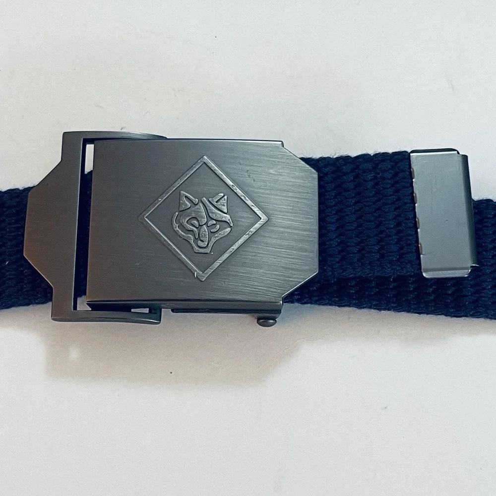 Webbing Scout Belt Mens‎ One Size Blue Cotton Wolf Logo Metal Buckle Adjustable